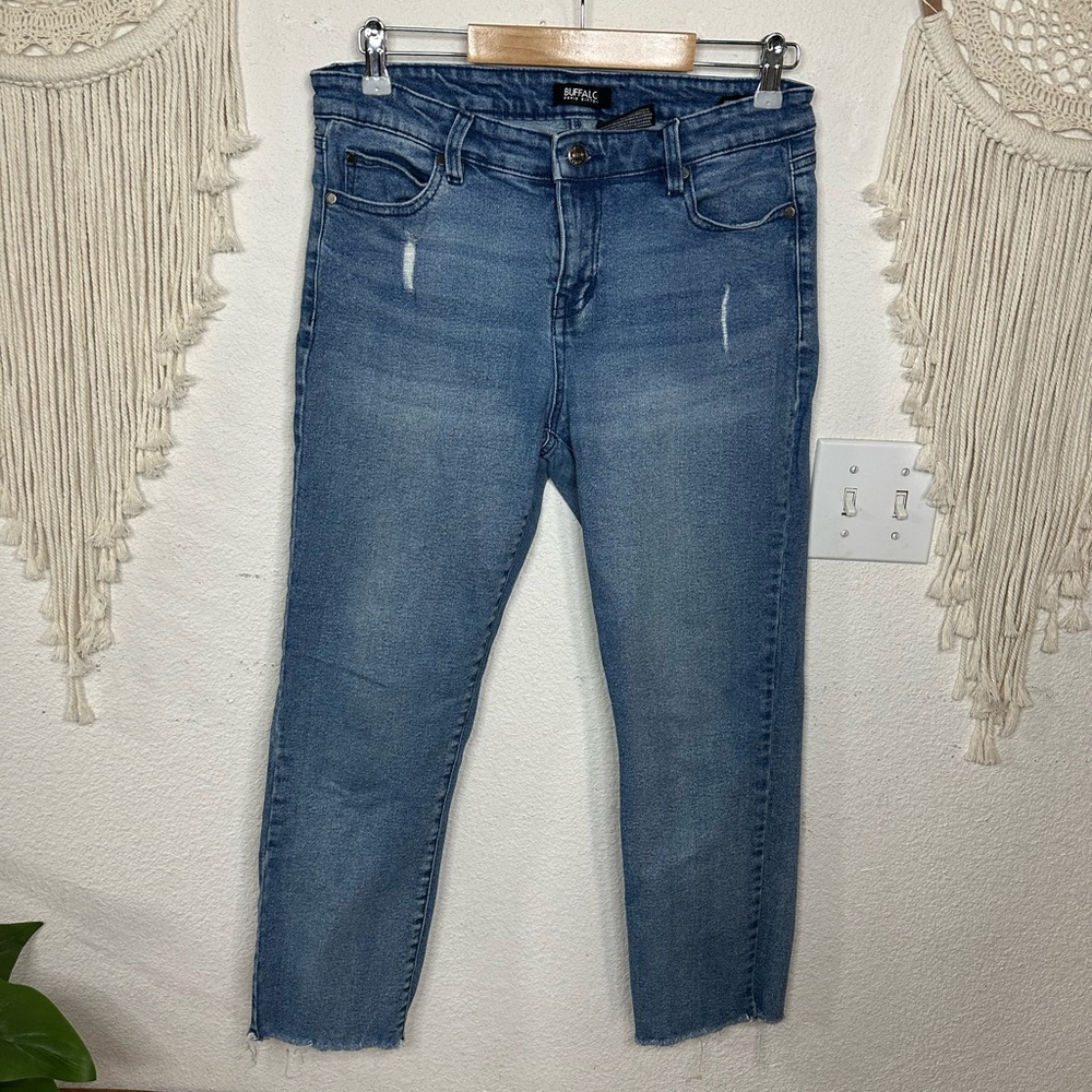 Buffalo David Bitton Blue Ankle Cropped Raw Hem Jeans size 10
